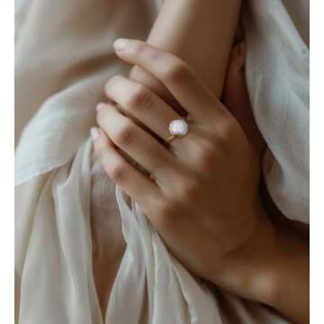 14k Gold Plated Sterling Silver White Opal Sizable Ring For Women; Vintage Style Gold Plated Opal Oc...