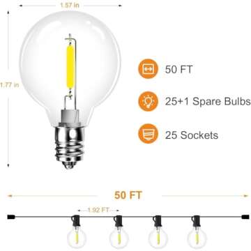 RTTY Outdoor String Lights 50ft G40 LED Globe Lights
