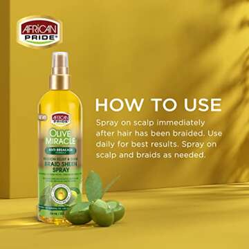 African Pride Olive Miracle Braid Sheen Spray (3 Pack) with tea tree oil and olive oil to protect and moisturize scalp and hair.12oz.