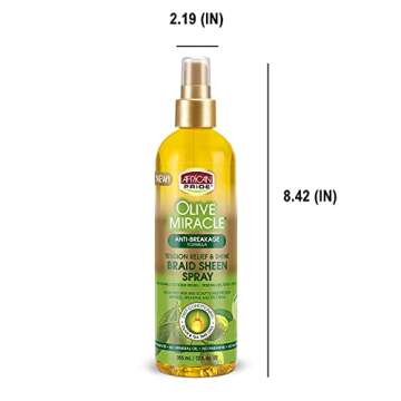 African Pride Olive Miracle Braid Sheen Spray (3 Pack) with tea tree oil and olive oil to protect and moisturize scalp and hair.12oz.