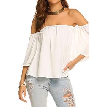 Bluetime Women Off The Shoulder Chiffon Tops Summer