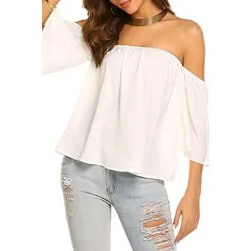 Bluetime Women Off The Shoulder Chiffon Tops Summer