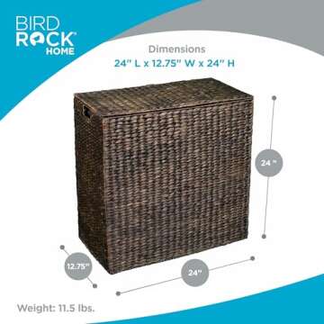 BIRDROCK HOME Handwoven Double Laundry Hamper | Removable Liner Bags | Elegant Espresso Design for H...