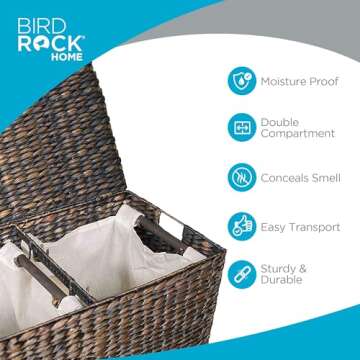 Stylish Handwoven Double Laundry Hamper with Liner Bags