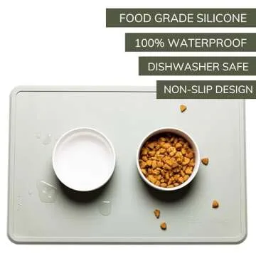 Remy+Roo Sage Silicone Dog Food Mat for Pet Bowls | Cat Food Mat | Premium Dog Bowl Mat | Dog Food Mats for Floors Waterproof100% | Non-Slip Pet Bowl Mat | Dishwasher Safe | Dog Mat for Food and Water