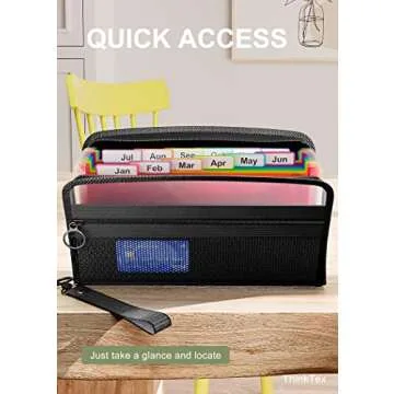ThinkTex Receipt Coupon Organizer, 12 Pockets Small Accordian File Organizer, Junior Size 11x 6.6 Inches, Zipper Closure, Multi-Color Tabs
