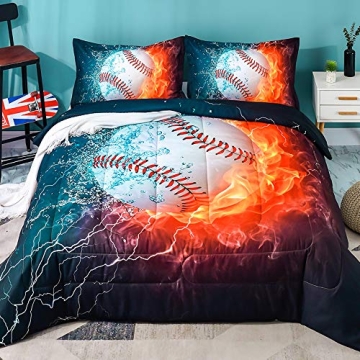 Andency 3D Baseball Comforter Twin(66x90 Inch), 2 Pieces(1 Baseball Comforter, 1 Pillowcase) Sport M...