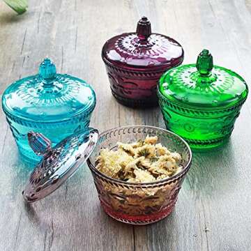 MASSJOY Set of 2 European Retro Nostalgic 3D Relief Pink Glass Jar Candy Jar Seasoning Jar with Lid