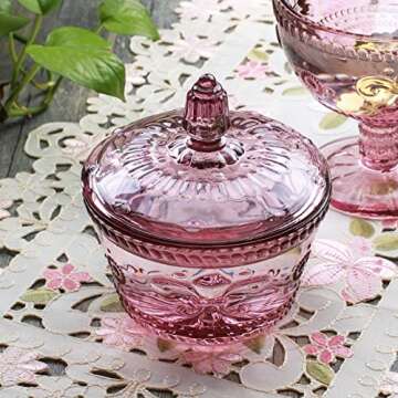 MASSJOY Set of 2 European Retro Nostalgic 3D Relief Pink Glass Jar Candy Jar Seasoning Jar with Lid