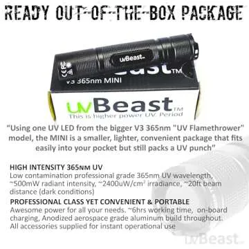uvBeast V3 365nm Mini Black Light UV Flashlight