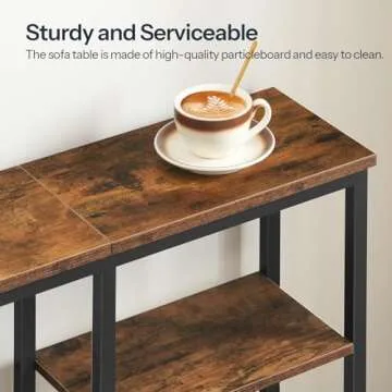 HOOBRO Console Table, Narrow Side Table, Sofa Table, 4-Tier Industrial Hallway Table with Metal Mesh Shelf and Adjustable Feet, for Entryway, Living Room, Hallway, Rustic Brown and Black BF79XG01