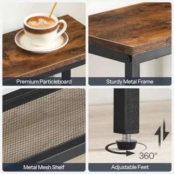 HOOBRO Console Table, Narrow Side Table, Sofa Table, 4-Tier Industrial Hallway Table with Metal Mesh Shelf and Adjustable Feet, for Entryway, Living Room, Hallway, Rustic Brown and Black BF79XG01