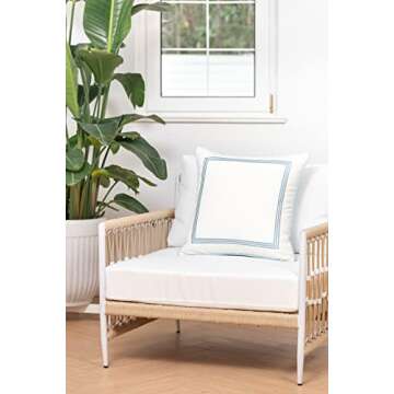 Hofdeco Premium Coastal Hampton Style Patio Indoor Outdoor Pillow Cover Only, 20"x20" Water Resistant for Backyard, Couch, Baby Blue Embroidered Square Line