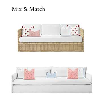 Hofdeco Premium Coastal Hampton Style Patio Indoor Outdoor Pillow Cover Only, 20"x20" Water Resistant for Backyard, Couch, Baby Blue Embroidered Square Line