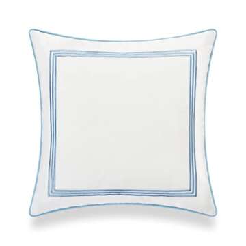 Hofdeco Premium Coastal Hampton Style Patio Indoor Outdoor Pillow Cover Only, 20"x20" Water Resistant for Backyard, Couch, Baby Blue Embroidered Square Line