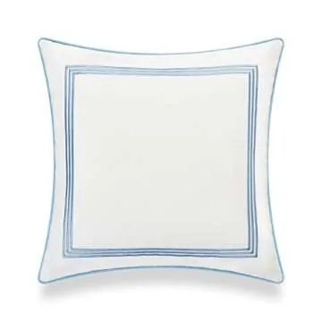 Hofdeco Premium Coastal Hampton Style Patio Indoor Outdoor Pillow Cover Only, 20"x20" Water Resistant for Backyard, Couch, Baby Blue Embroidered Square Line