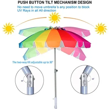 AMMSUN Beach Umbrella with Tilt & Sand Anchor for Wind Protection