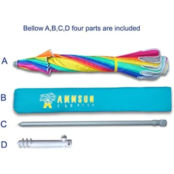 AMMSUN Beach Umbrella with Tilt & Sand Anchor for Wind Protection