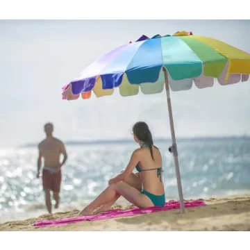 AMMSUN Beach Umbrella with Tilt & Sand Anchor for Wind Protection