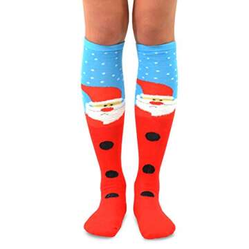 Christmas Holiday Ugly Santa Deer Candy Cane Knee High Socks for Women 9-Pairs Gift Box (Christmas)