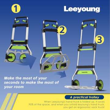 Leeyoung Folding Hand Truck and Dolly,309 lb Capacity Aluminum Portable Cart with Telescoping Handle and PP+EVA Wheels