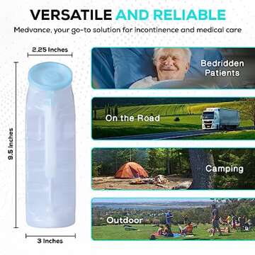 MedVance- Urinals for Men 1000ml with Glow in The Dark Spill Proof Pop Cap Lid, Plastic Pee Bottles ...