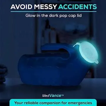 MedVance- Urinals for Men 1000ml with Glow in The Dark Spill Proof Pop Cap Lid, Plastic Pee Bottles for Men, Male Urinals, Pee Container Men, Portable Urinal for Car, Elderly & Incontinence (4 Pack)
