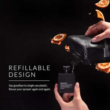 Noshinku Bergamot Pocket Hand Sanitizer Refill Kit: Refill Pouch + Sprayer Bundle | Organic Antibact...