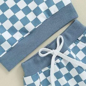 Newborn Baby Boy Clothes Pants Outfits Toddler Plaid Long Sleeve Pullover Bodysuit Set Soft 2024 Fall Winter Outfit (Plaid Blue, 12-18 Months)