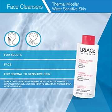 URIAGE Thermal Micellar Water for Sensitive Skin 17 fl.oz. | Oil- free Cleansing Care - Gentle Makeup Remover, Suitable for Sensitive Skin | Removes Excess of Dirt and Makeup While Soothing the Skin
