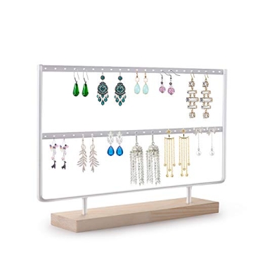 Elegant VERGILIUS Earrings Holder Organizer Display Stand - 46 Holes, 2 Layers (White)
