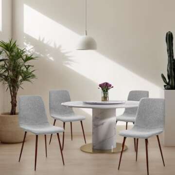 CangLong Set of 4, Kitchen Fabric Cushion Seat Back, Modern Mid Century Living Room Side Metal Legs Dining chair, Grey