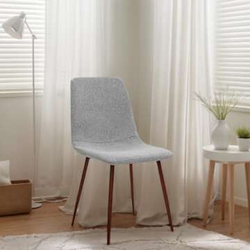 CangLong Set of 4, Kitchen Fabric Cushion Seat Back, Modern Mid Century Living Room Side Metal Legs Dining chair, Grey