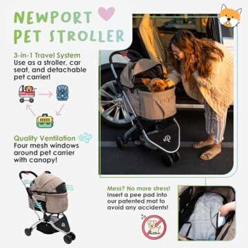 Petique 3-in-1 Newport Pet Stroller (Travel Carrier + Car Seat + Stroller), Easy Trifold/Unfold, 360...