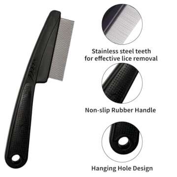 Yumflan Dandruff Comb, Stainless Steel Fine Tooth Dandruff Remover, Professional Scalp Comb Hair Comb for Kids and Adults (Black)