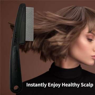 Yumflan Dandruff Comb, Stainless Steel Fine Tooth Dandruff Remover, Professional Scalp Comb Hair Comb for Kids and Adults (Black)