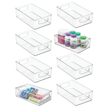 mDesign Clear Stackable Storage Bins - 8 Pack for Organizing