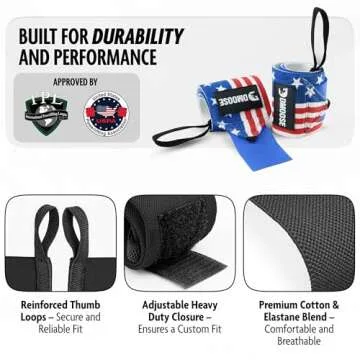 DMoose Wrist Wraps Weightlifting Men 12 and 18 Inches Thumb Loops with Wrist Support for Workouts Powerlifting Wrist Straps for Weight Lifting Men and Women American III