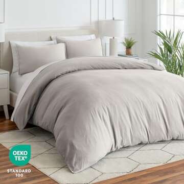 Bare Home Ultra Soft Washed Microfiber Duvet Cover with 2 Pillow Shams, Linen-Like Look, Easy Care, Hypoallergenic, Our Softest Duvet Cover Set (King/Cal King, Fog)