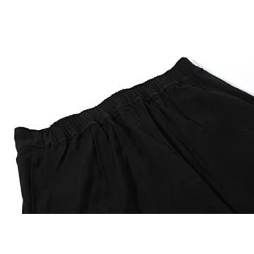 chouyatou Women's Summer High Waisted Cotton Linen Palazzo Wide Leg Casual Pants with Pockets (X-Large, Black)