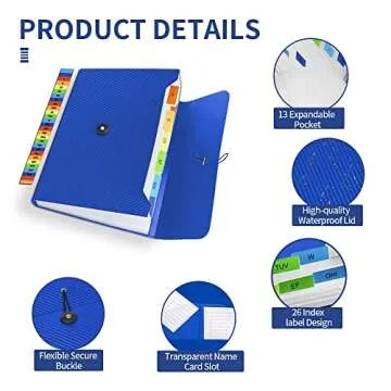 Expanding File Folder, 13 Pockets Accordian File Holder Organizer, A4 Letter Size Paper Document Rec...