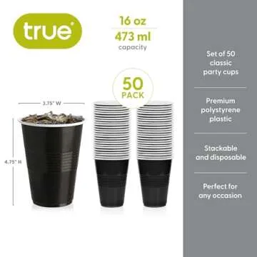 Durable True Black 16oz Disposable Party Cups - Pack of 50