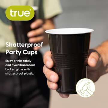 Durable True Black 16oz Disposable Party Cups - Pack of 50