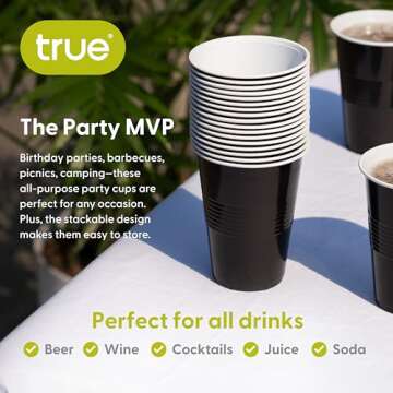Durable True Black 16oz Disposable Party Cups - Pack of 50