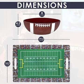 Football Stadium Serving Tray and Bowl, Reusable Game Tray for Football Gameday, Birthday Parties, Tailgate Party Decorations, Chip N Dip Hard Plastic Set