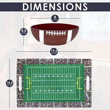 Football Stadium Serving Tray and Bowl, Reusable Game Tray for Football Gameday, Birthday Parties, Tailgate Party Decorations, Chip N Dip Hard Plastic Set