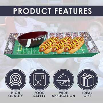 Football Stadium Serving Tray and Bowl, Reusable Game Tray for Football Gameday, Birthday Parties, Tailgate Party Decorations, Chip N Dip Hard Plastic Set