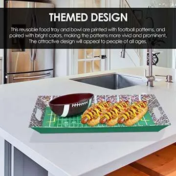 Football Stadium Serving Tray and Bowl, Reusable Game Tray for Football Gameday, Birthday Parties, Tailgate Party Decorations, Chip N Dip Hard Plastic Set