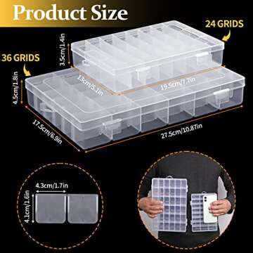 2 Pack 36 Grids Clear Plastic Organizer Box, Storage Container with Adjustable Divider, Craft Organi...