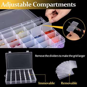 2 Pack 36 Grids Clear Plastic Organizer Box, Storage Container with Adjustable Divider, Craft Organizers and Storage Bead Storage Organizer Box for DIY Jewelry Tackles with 2 Sheets Label Stickers